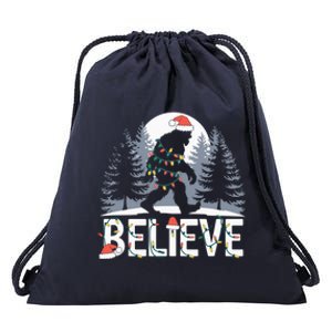 Santa Bigfoot Christmas Lights Funny Sasquatch Believe Xmas Drawstring Bag