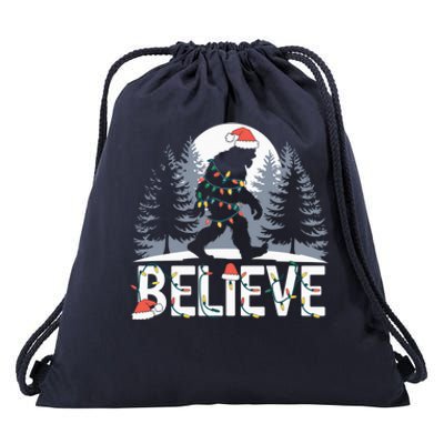 Santa Bigfoot Christmas Lights Funny Sasquatch Believe Xmas Drawstring Bag