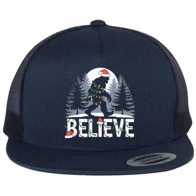 Santa Bigfoot Christmas Lights Funny Sasquatch Believe Xmas Flat Bill Trucker Hat