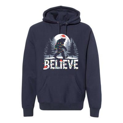 Santa Bigfoot Christmas Lights Funny Sasquatch Believe Xmas Premium Hoodie