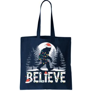 Santa Bigfoot Christmas Lights Funny Sasquatch Believe Xmas Tote Bag