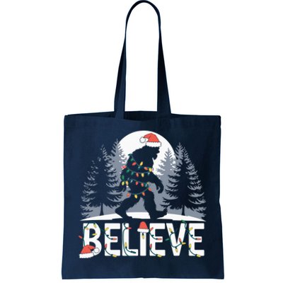 Santa Bigfoot Christmas Lights Funny Sasquatch Believe Xmas Tote Bag