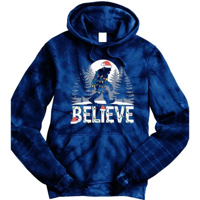 Santa Bigfoot Christmas Lights Funny Sasquatch Believe Xmas Tie Dye Hoodie