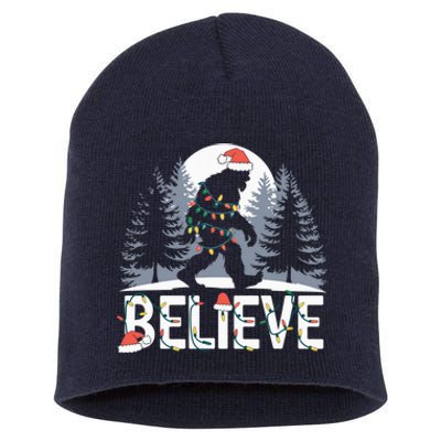 Santa Bigfoot Christmas Lights Funny Sasquatch Believe Xmas Short Acrylic Beanie