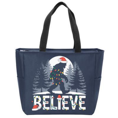 Santa Bigfoot Christmas Lights Funny Sasquatch Believe Xmas Zip Tote Bag