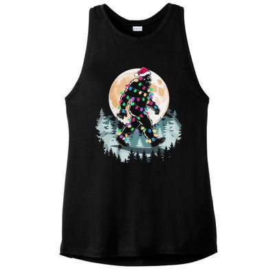 Santa Bigfoot Christmas Lights Funny Sasquatch Believe Xmas Ladies PosiCharge Tri-Blend Wicking Tank