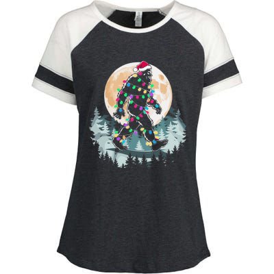 Santa Bigfoot Christmas Lights Funny Sasquatch Believe Xmas Enza Ladies Jersey Colorblock Tee