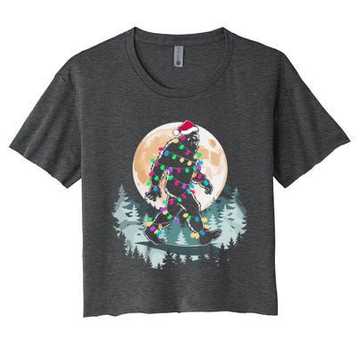 Santa Bigfoot Christmas Lights Funny Sasquatch Believe Xmas Women's Crop Top Tee