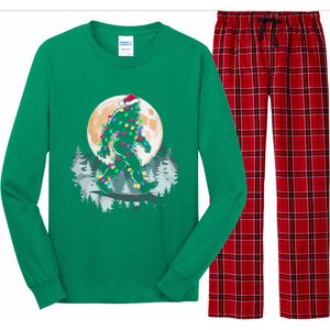 Santa Bigfoot Christmas Lights Funny Sasquatch Believe Xmas Long Sleeve Pajama Set