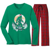 Santa Bigfoot Christmas Lights Funny Sasquatch Believe Xmas Women's Long Sleeve Flannel Pajama Set 