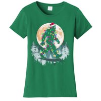 Santa Bigfoot Christmas Lights Funny Sasquatch Believe Xmas Women's T-Shirt