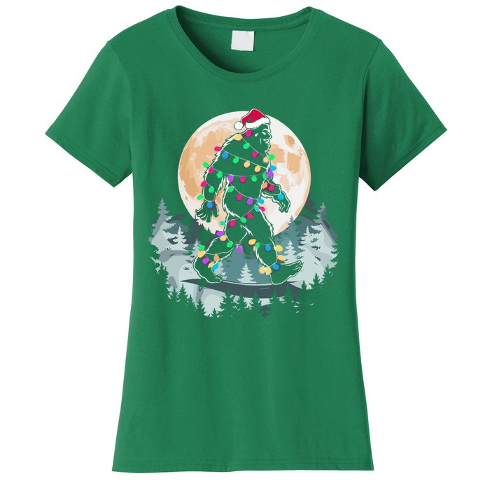 Santa Bigfoot Christmas Lights Funny Sasquatch Believe Xmas Women's T-Shirt