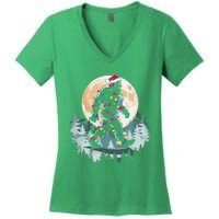 Santa Bigfoot Christmas Lights Funny Sasquatch Believe Xmas Women's V-Neck T-Shirt