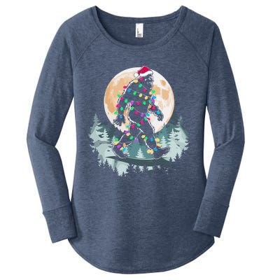 Santa Bigfoot Christmas Lights Funny Sasquatch Believe Xmas Women's Perfect Tri Tunic Long Sleeve Shirt