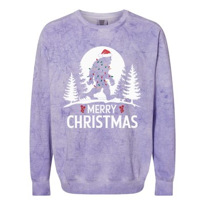 Santa Bigfoot Christmas Lights Funny Sasquatch Believe Xmas Colorblast Crewneck Sweatshirt