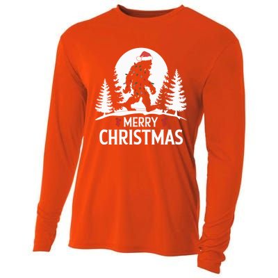 Santa Bigfoot Christmas Lights Funny Sasquatch Believe Xmas Cooling Performance Long Sleeve Crew