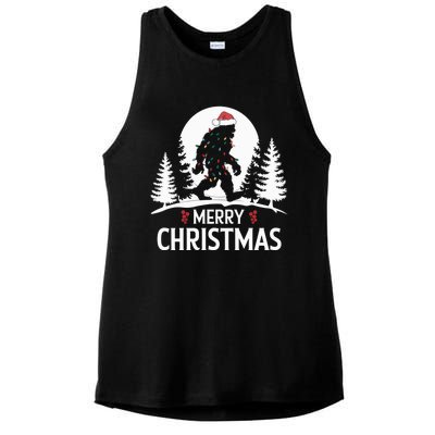 Santa Bigfoot Christmas Lights Funny Sasquatch Believe Xmas Ladies PosiCharge Tri-Blend Wicking Tank