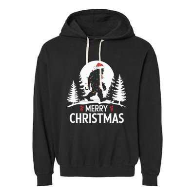 Santa Bigfoot Christmas Lights Funny Sasquatch Believe Xmas Garment-Dyed Fleece Hoodie