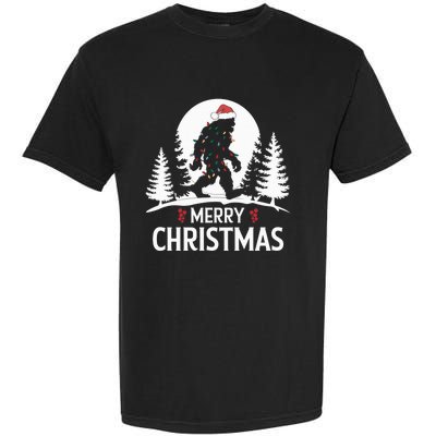 Santa Bigfoot Christmas Lights Funny Sasquatch Believe Xmas Garment-Dyed Heavyweight T-Shirt