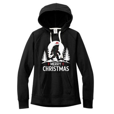 Santa Bigfoot Christmas Lights Funny Sasquatch Believe Xmas Women's Fleece Hoodie