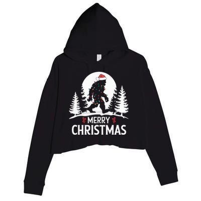 Santa Bigfoot Christmas Lights Funny Sasquatch Believe Xmas Crop Fleece Hoodie