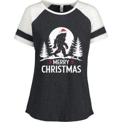 Santa Bigfoot Christmas Lights Funny Sasquatch Believe Xmas Enza Ladies Jersey Colorblock Tee