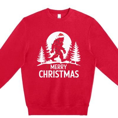 Santa Bigfoot Christmas Lights Funny Sasquatch Believe Xmas Premium Crewneck Sweatshirt