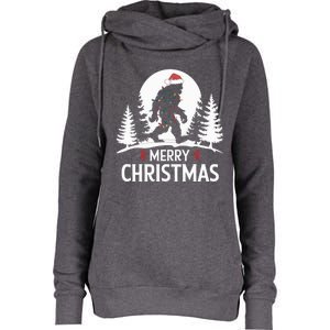 Santa Bigfoot Christmas Lights Funny Sasquatch Believe Xmas Womens Funnel Neck Pullover Hood