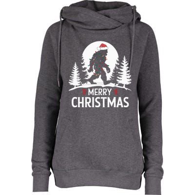 Santa Bigfoot Christmas Lights Funny Sasquatch Believe Xmas Womens Funnel Neck Pullover Hood