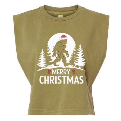 Santa Bigfoot Christmas Lights Funny Sasquatch Believe Xmas Garment-Dyed Women's Muscle Tee