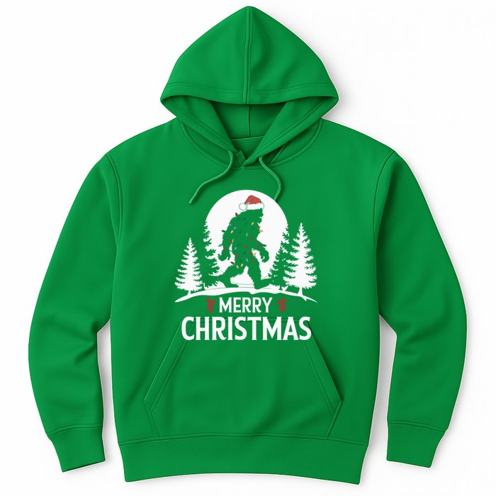 Santa Bigfoot Christmas Lights Funny Sasquatch Believe Xmas Hoodie