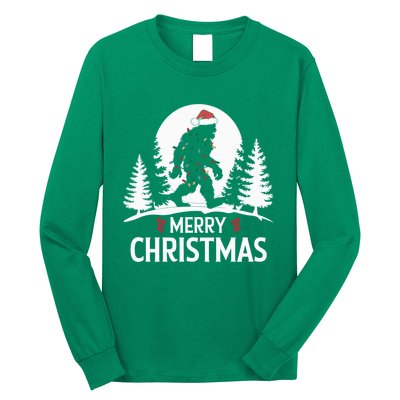 Santa Bigfoot Christmas Lights Funny Sasquatch Believe Xmas Long Sleeve Shirt