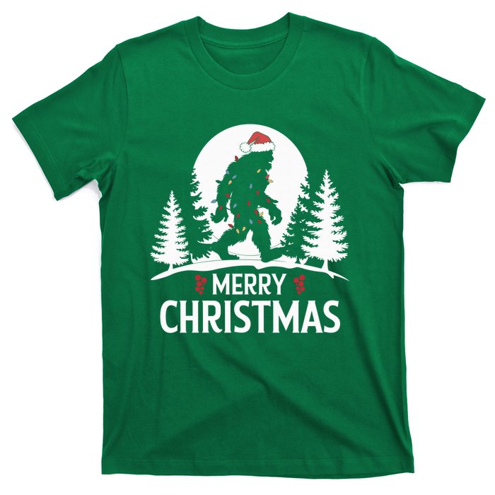 Santa Bigfoot Christmas Lights Funny Sasquatch Believe Xmas T-Shirt