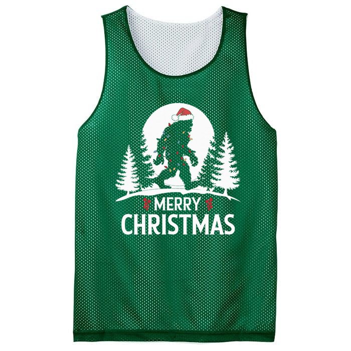 Santa Bigfoot Christmas Lights Funny Sasquatch Believe Xmas Mesh Reversible Basketball Jersey Tank