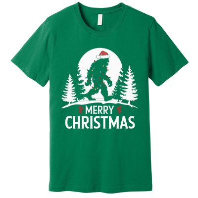 Santa Bigfoot Christmas Lights Funny Sasquatch Believe Xmas Premium T-Shirt