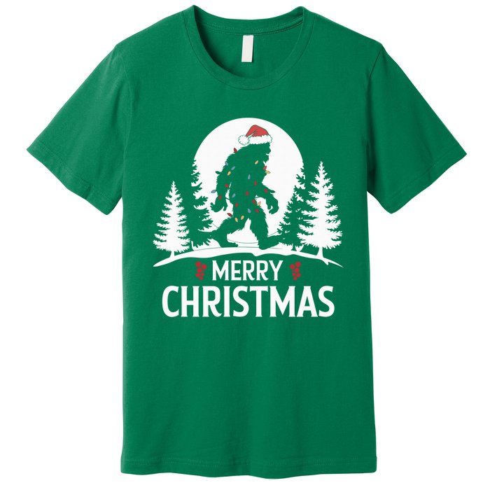 Santa Bigfoot Christmas Lights Funny Sasquatch Believe Xmas Premium T-Shirt