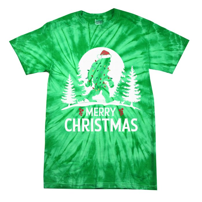 Santa Bigfoot Christmas Lights Funny Sasquatch Believe Xmas Tie-Dye T-Shirt