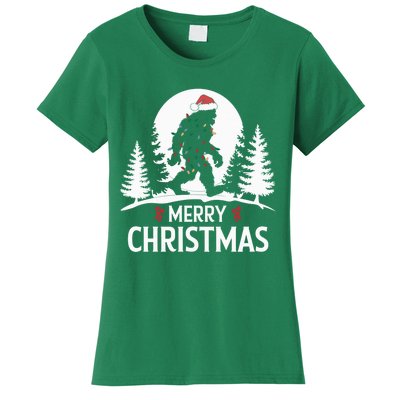 Santa Bigfoot Christmas Lights Funny Sasquatch Believe Xmas Women's T-Shirt