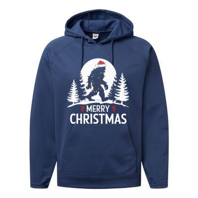 Santa Bigfoot Christmas Lights Funny Sasquatch Believe Xmas Performance Fleece Hoodie