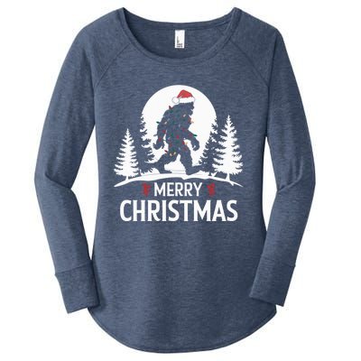 Santa Bigfoot Christmas Lights Funny Sasquatch Believe Xmas Women's Perfect Tri Tunic Long Sleeve Shirt