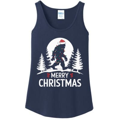 Santa Bigfoot Christmas Lights Funny Sasquatch Believe Xmas Ladies Essential Tank