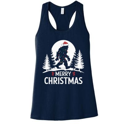 Santa Bigfoot Christmas Lights Funny Sasquatch Believe Xmas Women's Racerback Tank