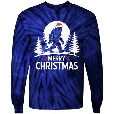 Santa Bigfoot Christmas Lights Funny Sasquatch Believe Xmas Tie-Dye Long Sleeve Shirt