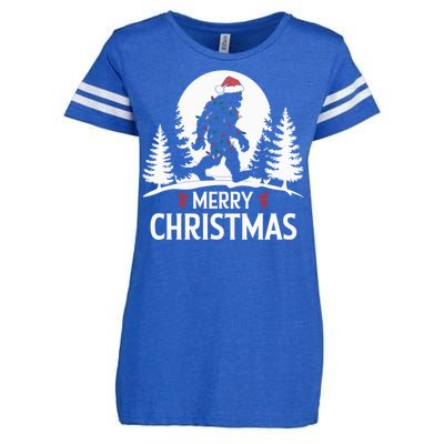 Santa Bigfoot Christmas Lights Funny Sasquatch Believe Xmas Enza Ladies Jersey Football T-Shirt