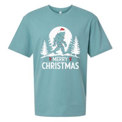 Santa Bigfoot Christmas Lights Funny Sasquatch Believe Xmas Sueded Cloud Jersey T-Shirt