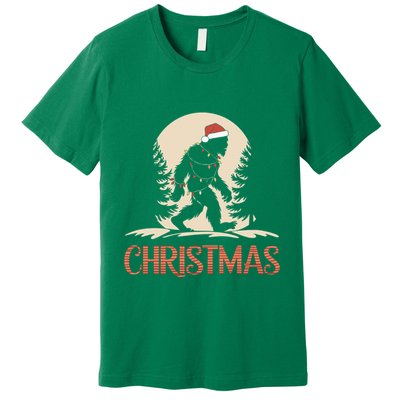 Santa Bigfoot Christmas Lights Funny Sasquatch Believe Xmas Premium T-Shirt