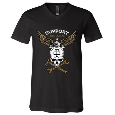 Support Blue Collar V-Neck T-Shirt