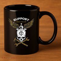 Support Blue Collar 11oz C Handle Ceramic Mug