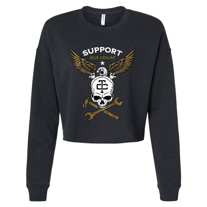 Support Blue Collar Cropped Pullover Crew