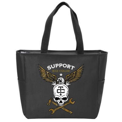 Support Blue Collar Zip Tote Bag